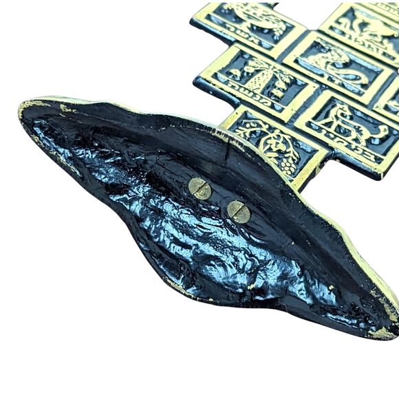 Vintage Goldtone Astrological Candelabra: Black Enamel Zodiac Candle Holder - Picture 7 of 9